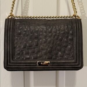 BCBG Charcoal Quilted Shoulder Bag with Gold Chain